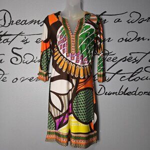 Joy Joy Long Sleeve Boutique Dress with Bold Geometric Designs, S